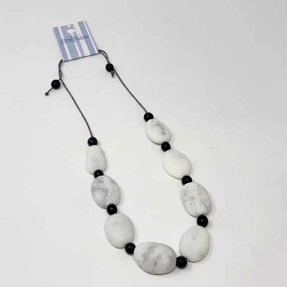 Suzie Blue Grey and White Marble Beaded Necklace - Picture 4 of 6